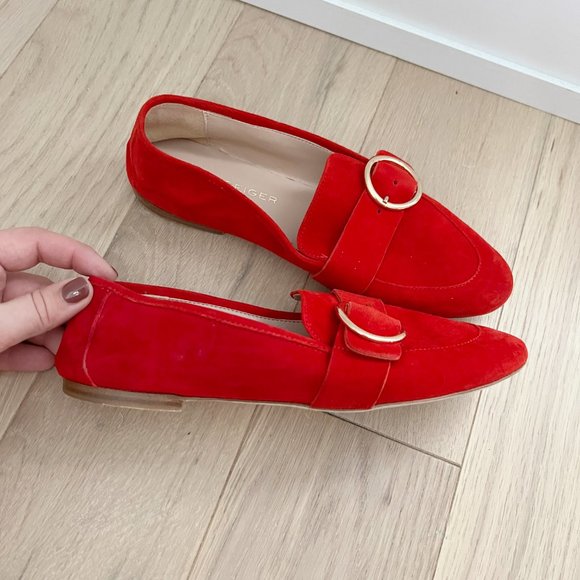 Kurt Geiger Kenner Red Buckle Suede Flats 38 - Picture 7 of 10